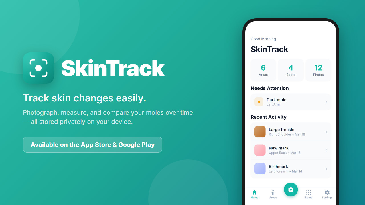 Skin Hack App SkinTrack — Private Skin Health Monitoring App for iPhone